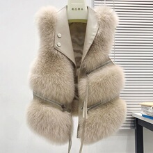 皮草马甲女短款外套修身时尚年轻款冬季百搭2023年拼接仿狐狸毛冬
