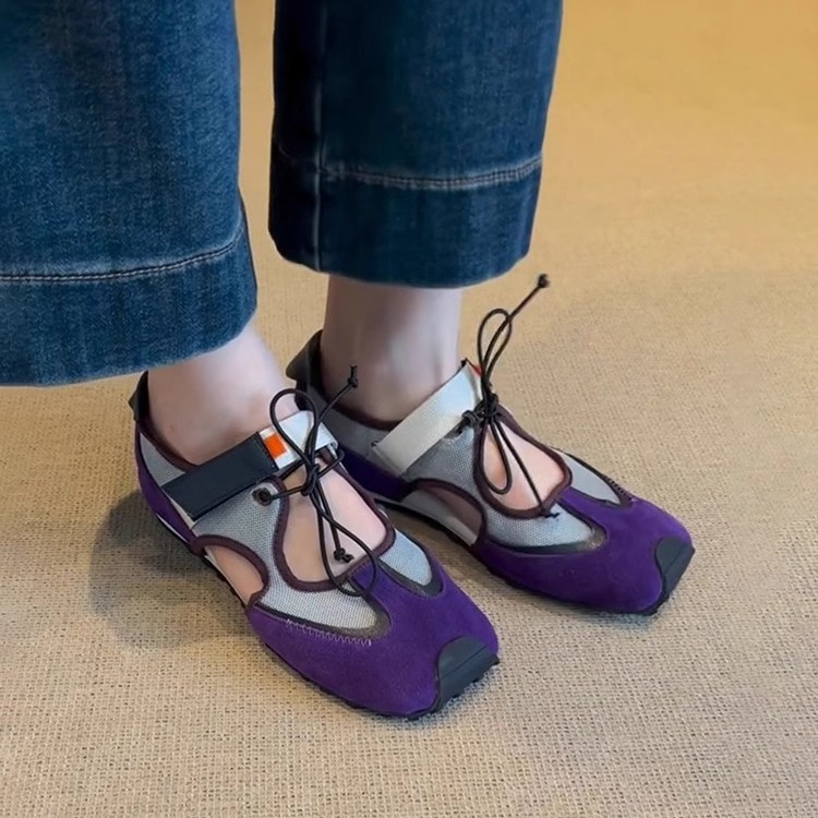 부드러운 가죽 버전 ~ 여성용 복고풍 못생긴 스포츠 하이킹 신발, 다용도 캐주얼 중공 메리 제인 신발, 벨크로 신발