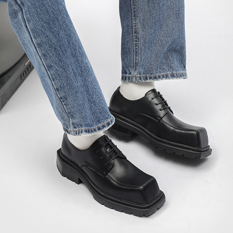 Retro Women's Leather Square Toe Shoes With Thick Platform Sole_voghion.com