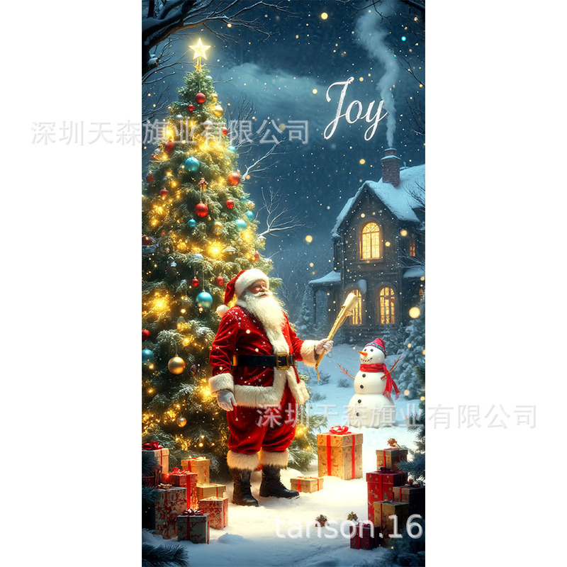 跨境新款热卖圣诞节门帘圣诞老人门盖节日装饰旗帜户外拍照背景布|undefined