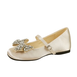 836-12 French style sweet round toe women's shoes with rhinestone bow and a single buckle for increasing height, fa