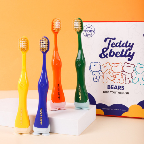 Hamster Children's Soft Bristles Toothbrush 4 Pack Boxed 3 Years and Up Stand-up Suction Cup with Protective Cover Individually Wrapped Toothbrush Wholesale