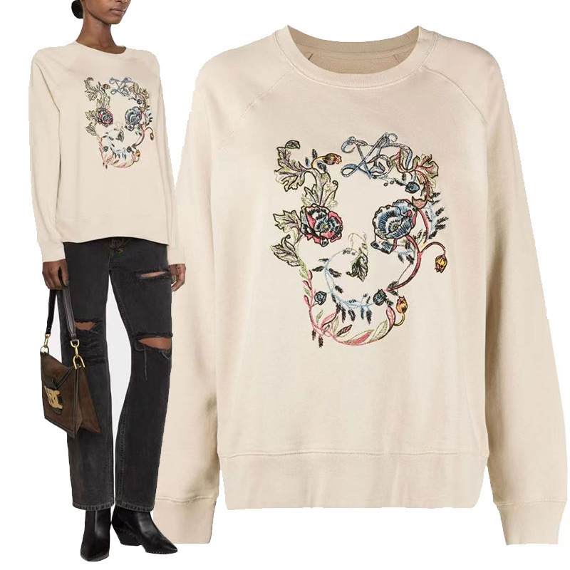 Clearance Sale ~ No Returns or Exchanges ~ Zv Skull Colorful Gold and Silver Thread Embroidered Fleece Women's Crew Neck Sweatshirt Clearance Sale ~ No Returns or Exchanges ~ Zv Skull Colorful Gold and Silver Thread Embroidered Fleece Women's Crew Neck Sweatshirt
