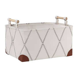 木把手皮革包角 帆布家居收纳篮 玩具杂物收纳筐