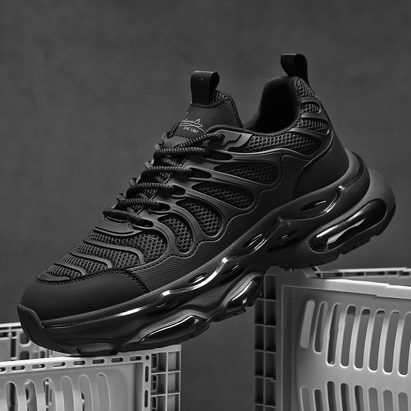 Zapatos de hombre de samurai negro verano respirado de malla de alta calidad deportiva ocio para correr cojín de aire aumentado con suela gruesa zapatos de moda