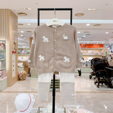 新品 ETT小飞马韩国童装2025秋款儿童针织开衫+拼接打底裤套装