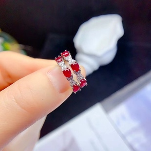 925 silver inlaid natural ruby earrings small fresh simple fashion main stone 3*4