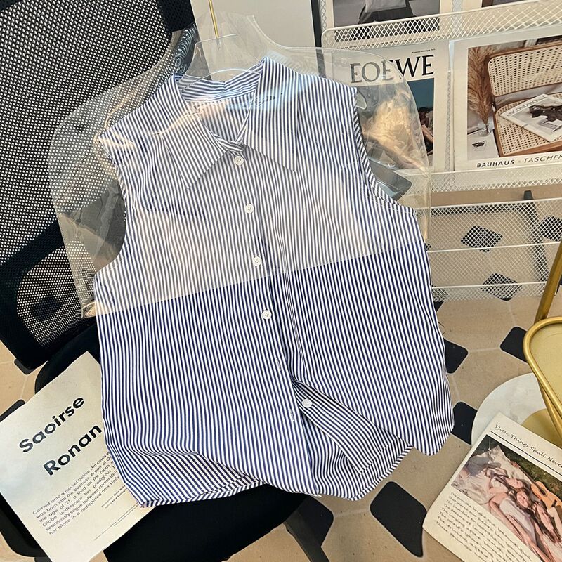 [Four Seasons Layering] Vest Sleeveless Shirt Women's Autumn Inner Layering Shirt Polo Lapel Single-Breasted Top