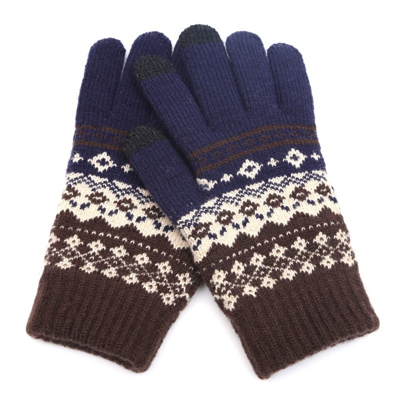 Autumn Winter Adult Warm Women's Jacquard Knitted Toucreen Yarn And Veet Anti Cold Finger Gloves_voghion.com