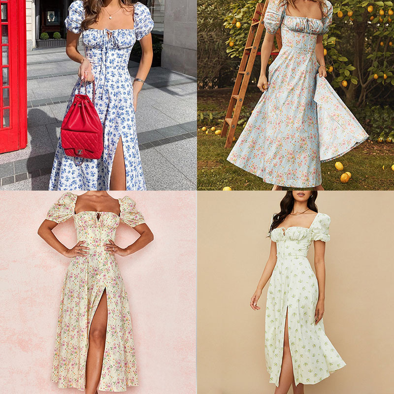 2026 Aliexpress European and American Cross-Border Women's Clothing, Elegant Floral Lace-Up Short Ruffled Vacation Dress for Women