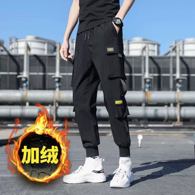 Брюки мужские зимние мужские утолщенные теплые брюки на флисовой подкладке, свободные универсальные модные повседневные спортивные комбинезоны с завязкой на щиколотке, мужские