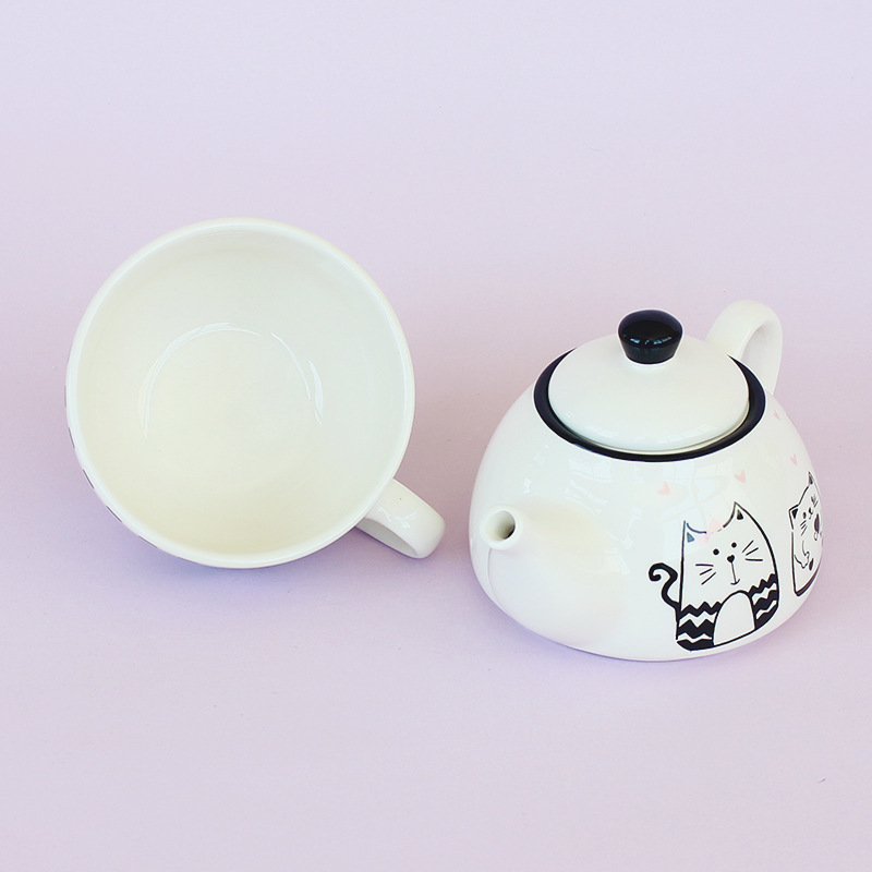 Francés romántico lindo gato europeo y americano blanco y negro tetera de cerámica regalo hogar juego té decorativo más olla traje