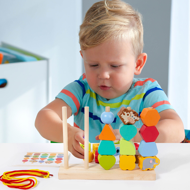 Caja de cuentas para bebés, ayudas para la enseñanza temprana, formas geométricas, combinación de colores, entrenamiento de concentración cognitiva, juguetes intelectuales beneficiosos Montessori