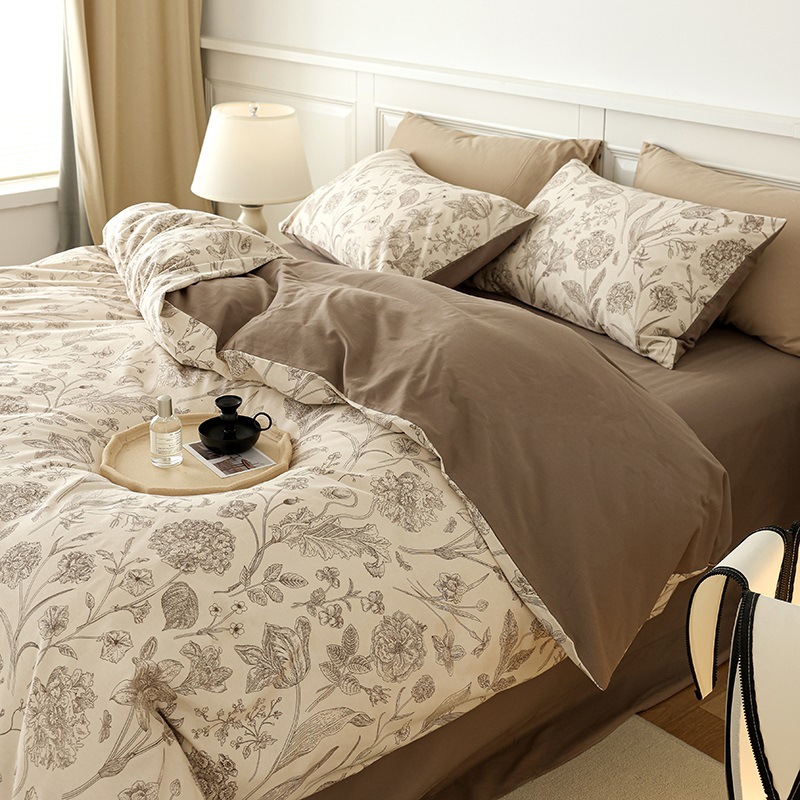 Nordic French Vintage Boho French Retro Brushed Bedding Four-Piece Pure Cotton Pastoral Floral Duvet Cover Bed Sheet Three-Piece Set_voghion.com