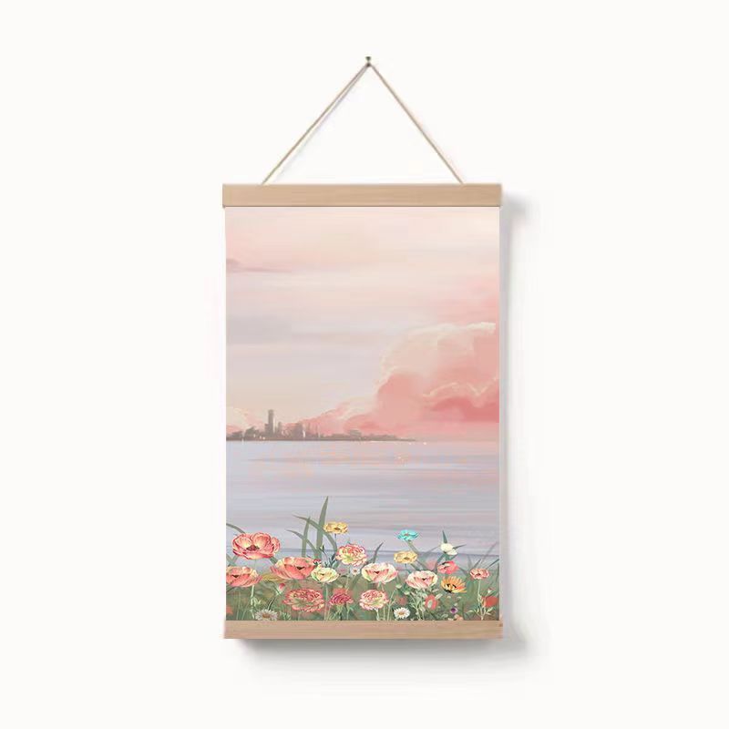 简约油画风景卷轴挂画客厅卧室墙壁电表箱遮挡装饰画挂饰免打孔|undefined
