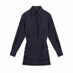 25026 Jieyu Xiu ストライプ長袖シャツドレス婦人服春ウエストレトロ気質ヒップカバーショートスカート
