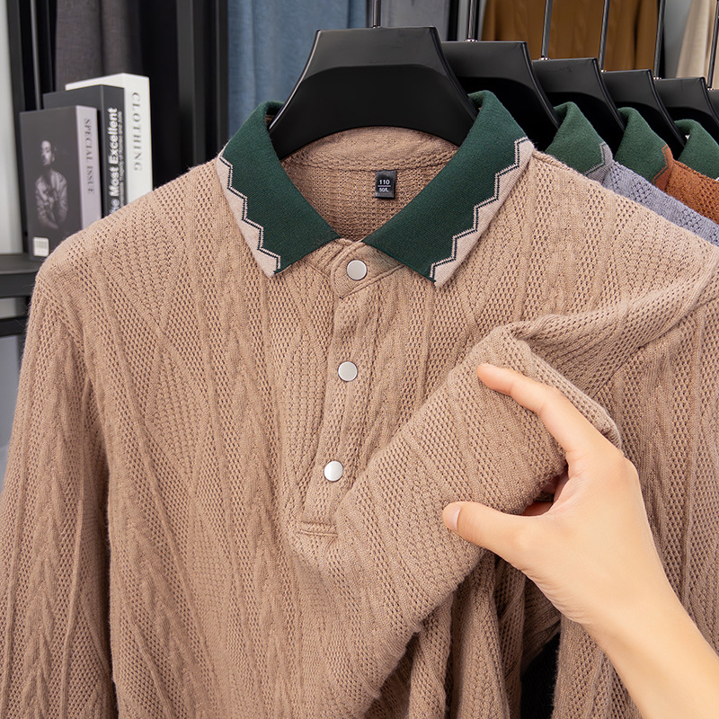 Botones de moda jacquard nuevo hombre otoño invierno camiseta de punto con solapa hombre transfronterizo simple suéter universal