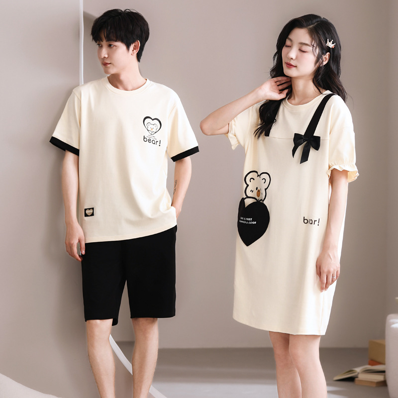 여름 남성면 반팔 반바지 작은 커플 홈 휴식 잠옷 요정 나비 잠옷 가슴 패드
