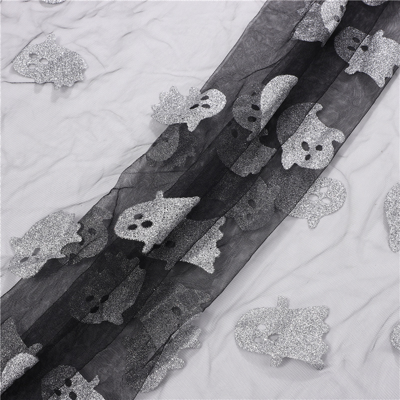 跨境小鬼银粉网布鬼节装饰圣诞节童装服装辅料装饰桌棋大蜘蛛烫金