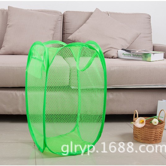 Nuevo estilo cesta de lavandería plegable transpirable cesta de lavandería color sólido malla cesta de ropa sucia cesta de almacenamiento entrega de una sola pieza