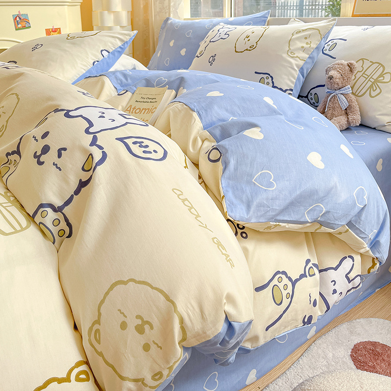 Juego de cama de algodón fresco de cuatro piezas de algodón 2025 nueva sábana cubierta de edredón dormitorio individual juego de tres piezas