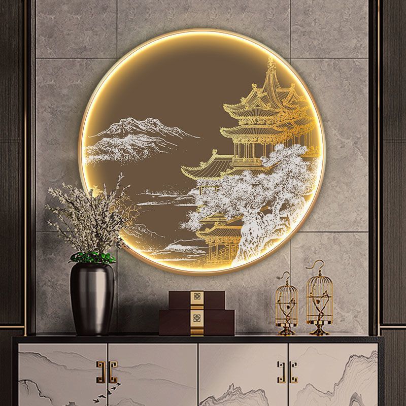 新中国式玄関装飾画卸売り灯画円形ホテル壁画クロスボーダー通路水墨鶴楼背景掛け画|undefined