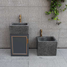 天然石头洗手盆户外庭院水池台盆大理石洗手台拖把池花园立柱水槽