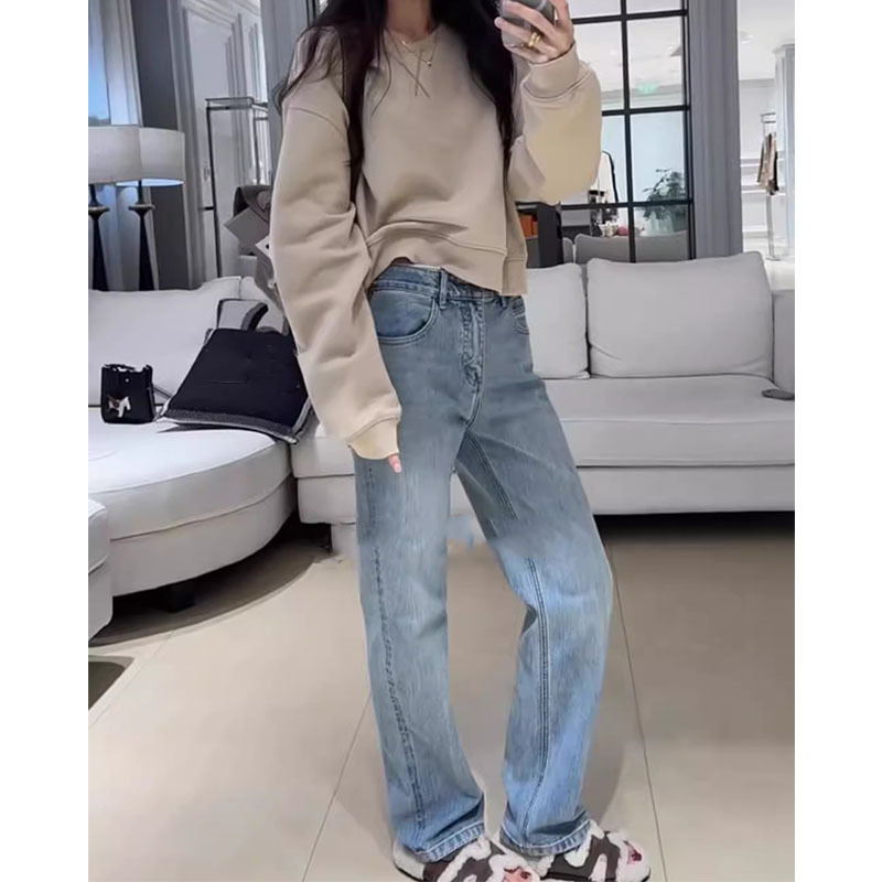 Shenzhen 2025 New Nanyou Women's European Designer High-Waisted Slimming Versatile Straight-Leg Wide-Leg Jeans for Women