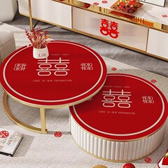 包郵便祝い結婚客間茶卓マット防水防油小円卓マット赤喜字結婚部屋装飾結婚式