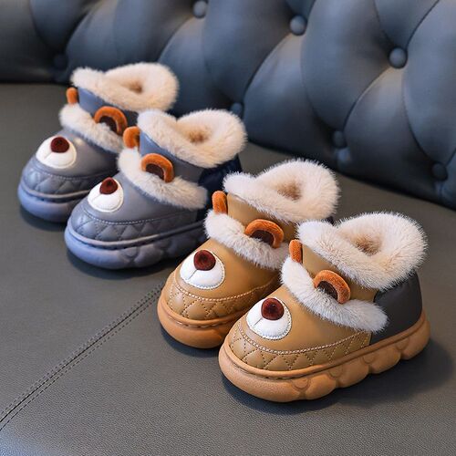 Home Cute Cartoon Warm Outdoor Winter Baby Anti-Slip Cotton Shoes Cotton Shoes British New Style Waterproof Children