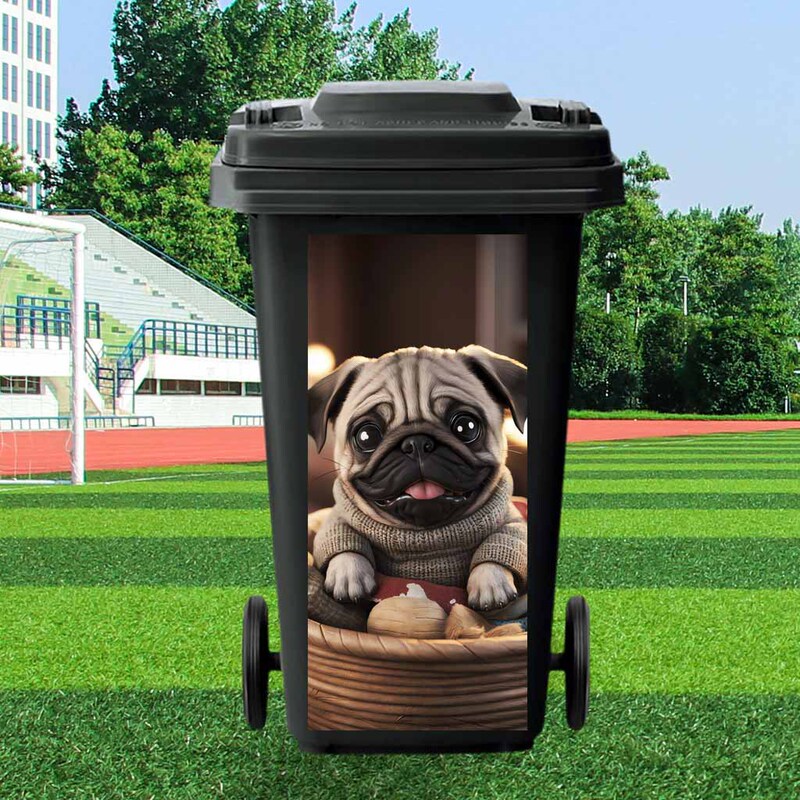 New Cross-Border Outdoor Trash Can Pug Trash Can Sticker Adhesive Paper Sun Protection Waterproof Pvc Material