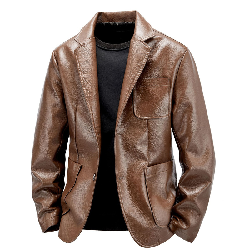 2024 Leather Jacket Spring and Autumn Suit Men's Leather Jacket Slim Thin Casual Small Suit Jacket Trendy