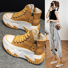 真皮复古高帮鞋女鞋子2025秋季新款厚底松糕爆款休闲运动老爹潮鞋