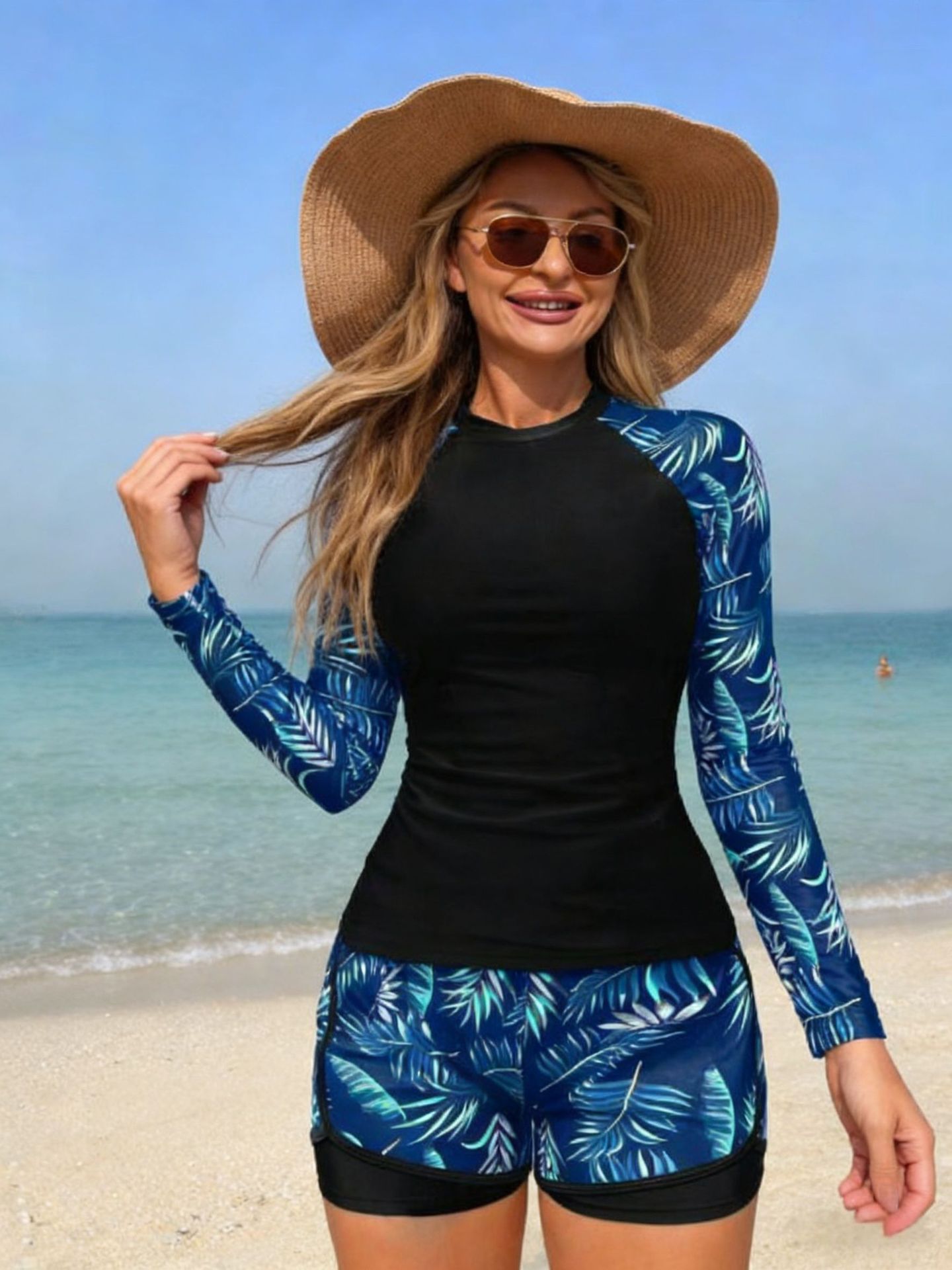Women's Long Sleeve Tankini Top Bottom Set Sexy Style Swimming Suit Mite Printed Durable Waterproof Cross Border Swimsuit for Racing_voghion.com