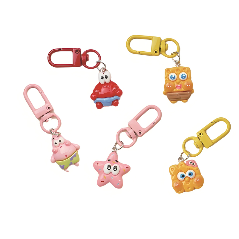 Caricatura encantadora SpongeBob pie estrella de resina llave auriculares colgantes bolsos accesorios amigos regalos