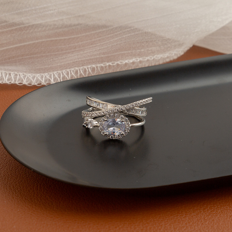 Silver White Zirconium Cross Ring