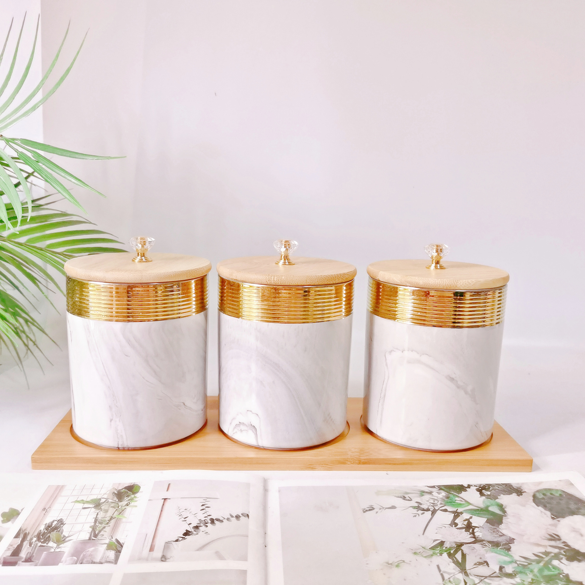 Medio Oriente exportación galvanoplastia sellado tarro cerámica de tres piezas de almacenamiento tarro cocina condimento tarro caramelo tarro café tarro