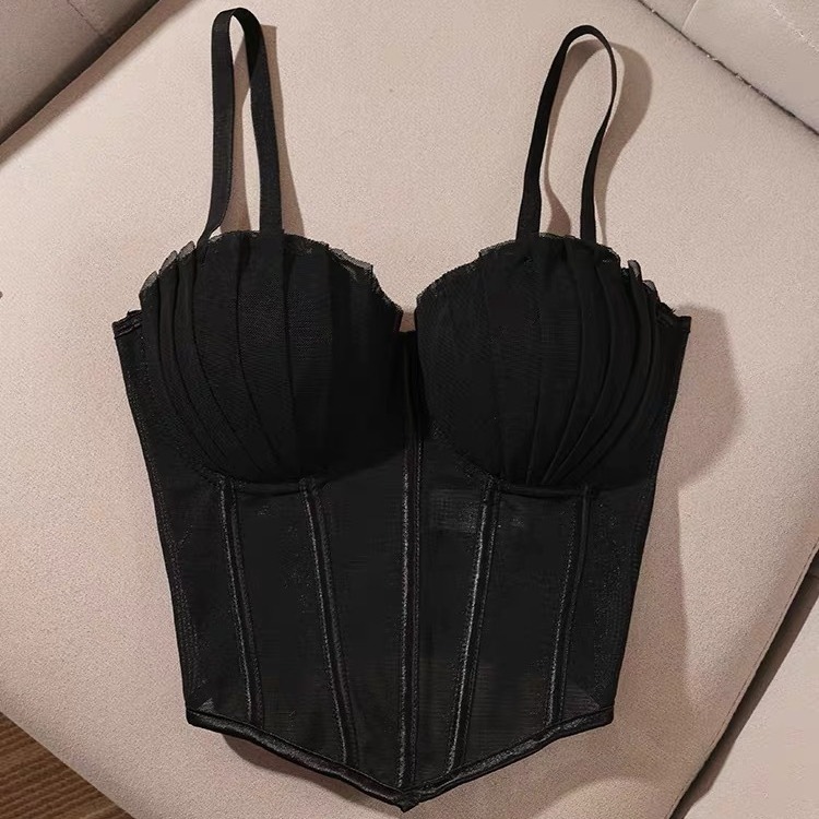 Chicas calientes sujetador sexy tirantes chaleco de verano base encaje interior femenino con blusa negra corta delgada