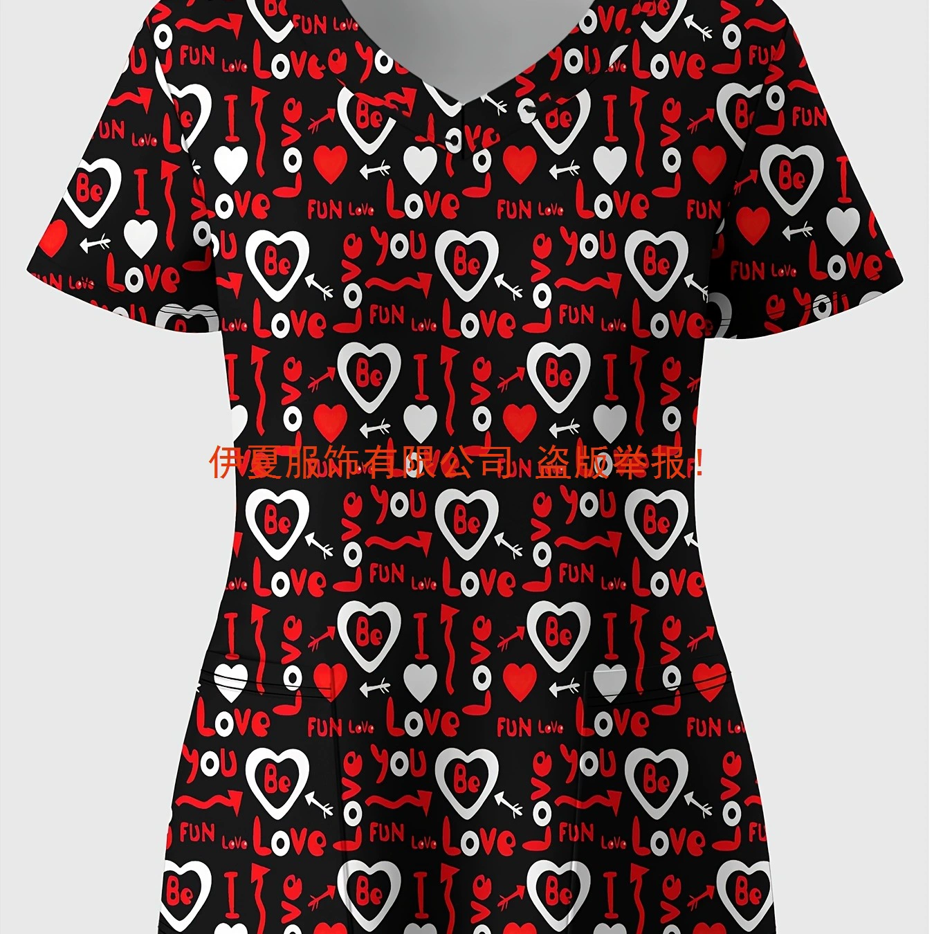 Новая женская медицинская одежда больших размеров — рабочая форма с v-образным вырезом и функциональным принтом в форме сердца на День святого Валентина