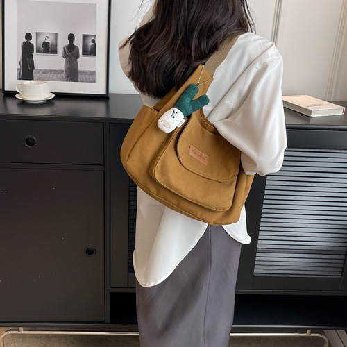 Student casual canvas bag women's 2024 spring new trendy Korean version tote bag Korean version large capacity armpit bag