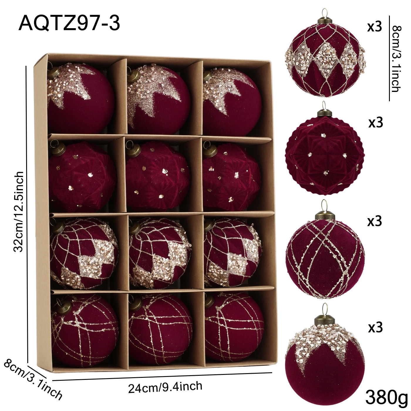 Nuevo producto 8CM / 6CM polvo adhesivo de plástico flocado polvo de oro ligero de lujo bolas de Navidad coloridas colgantes de decoración de árbol de Navidad image 11