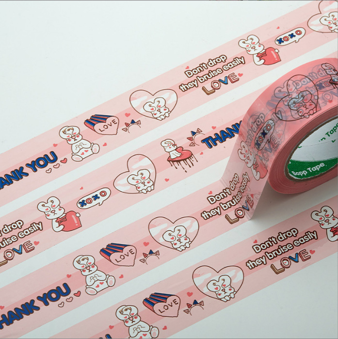 Thankyou cinta adhesiva de embalaje rosa, sello de red, cinta de sellado, cinta de impresión de dibujos animados, fabricante al por mayor
