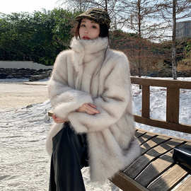 秋冬季新款高级感环保仿狐狸毛皮草外套女中长款毛毛加厚大衣