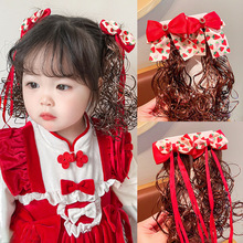 女童流苏假发夹儿童发饰中国风发卡新年头饰汉服宝宝红色头花批发