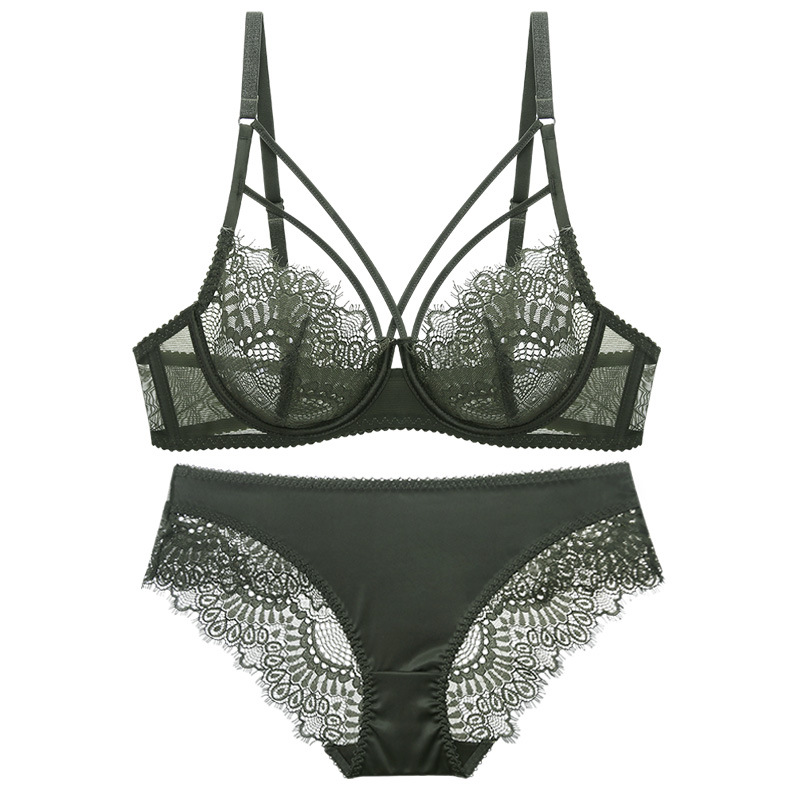 Europa y América transparente sexy encaje más tamaño sujetador traje ultra-Delgado pecho belleza espalda Correa delgada pecho grande sujetador de la ropa interior de las mujeres