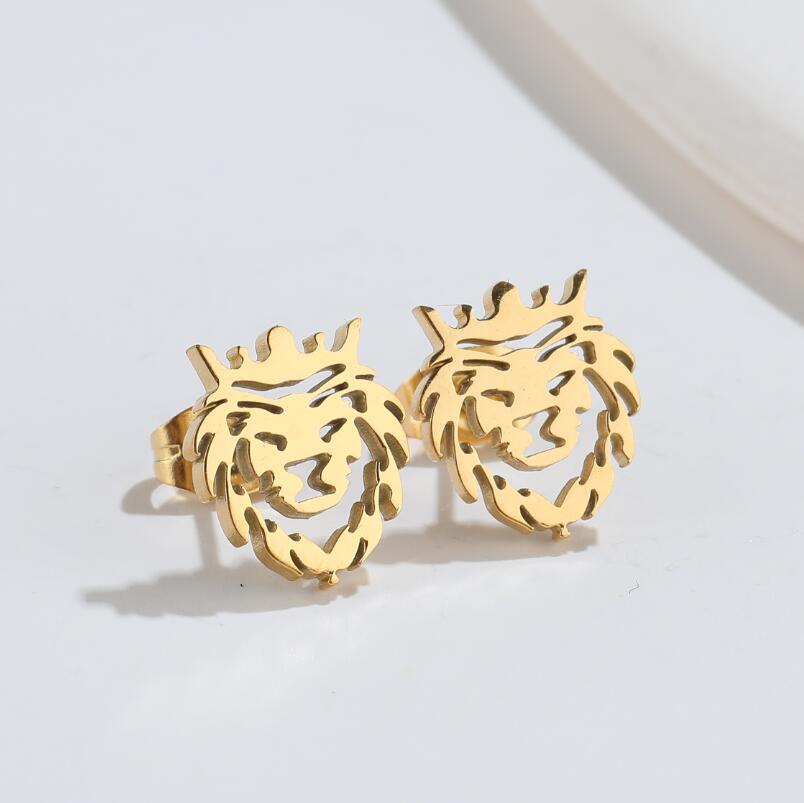 Fashion Lion Titanium Steel Plating Ear Studs 1 Pair