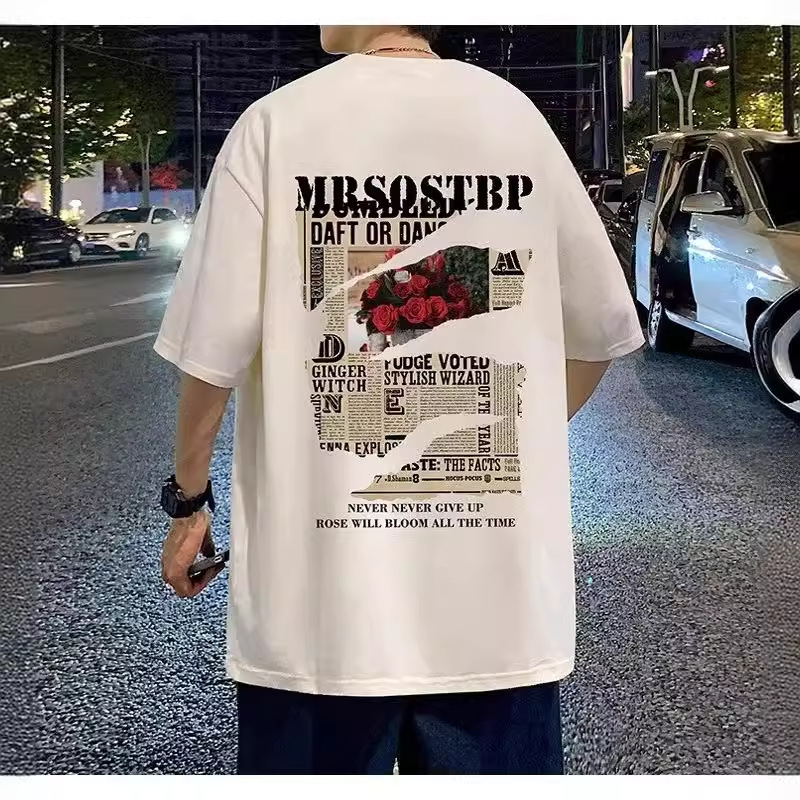 Cotton summer retro trend short sleeve T-shirt with a round collar…