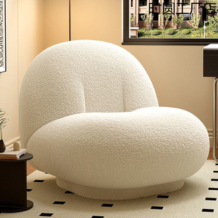 Nordic Lambswool Design White Lazy Sofa Living Room Light Luxury Internet Celebrity Single Sofa