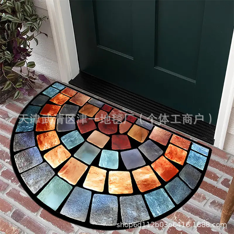Cross-Border Semi-Circular Simulated Flower Tile Pattern Crystal Velvet Floor Mat Shower Room Absorbent Foot Mat Entrance Entrance Stain-Resistant Door Mat Cross-Border Semi-Circular Simulated Flower Tile Pattern Crystal Velvet Floor Mat Shower Room Absorbent Foot Mat Entrance Entrance Stain-Resistant Door Mat