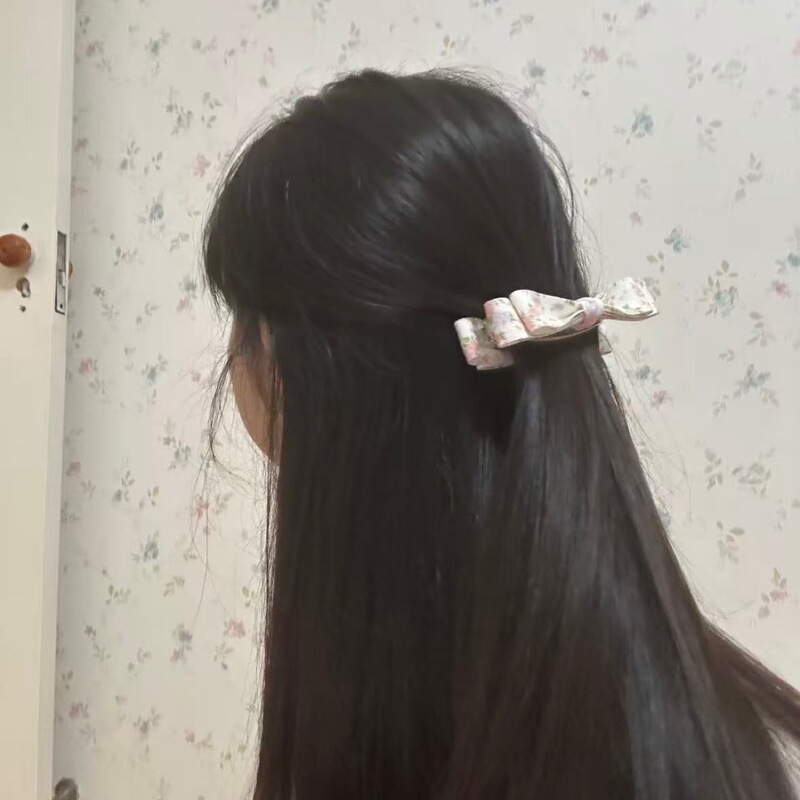 甜美印花蝴蝶结碎花发夹香蕉夹后脑勺夹子少女心甜美复古春夏发饰|undefined